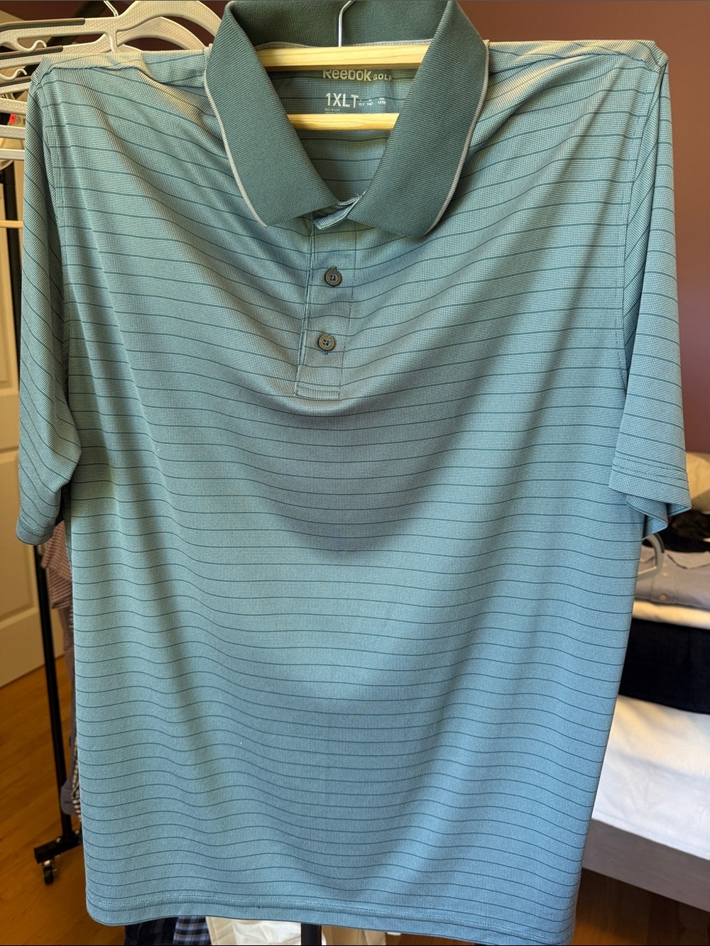 Reebok Men's Light Teal Striped Polo Shirt